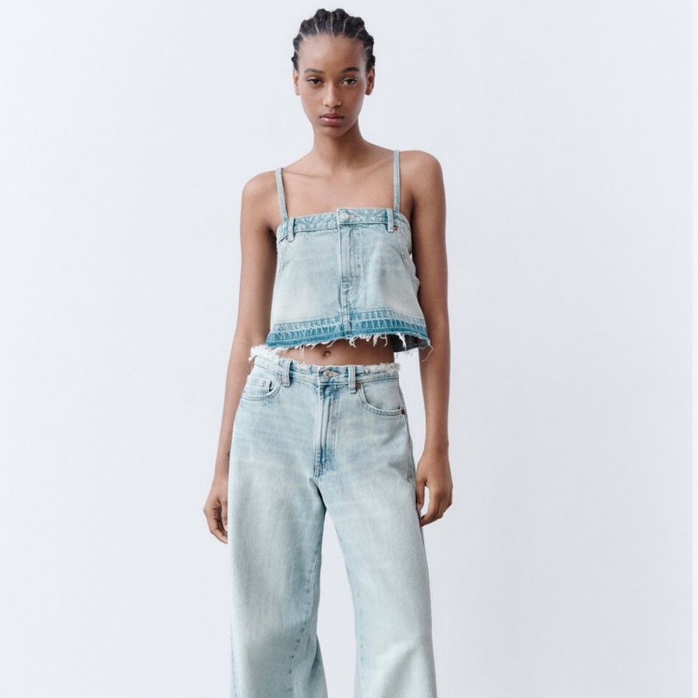 Zara Deconstructed Denim Crop Top